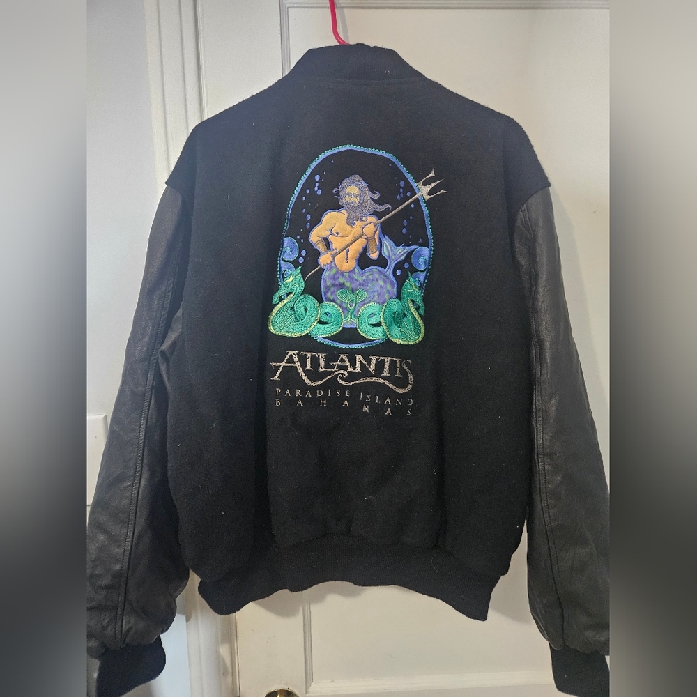 Vintage Atlantis Paradise Island Leather Wool Varsity Jacket Size XL